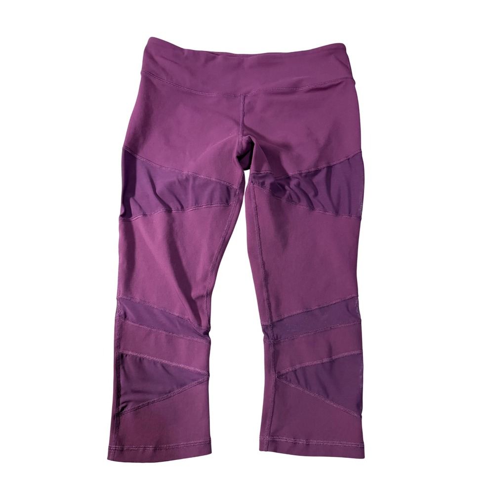 Glyder Womens Plum Purple Mesh Panel Crop Capri Athletic Leggings Size L